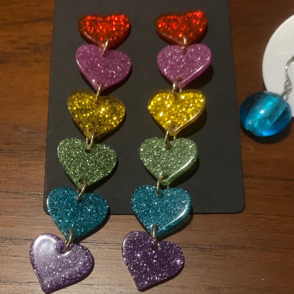 Colourful Heart Drop Earring set - Picture 2 of 3